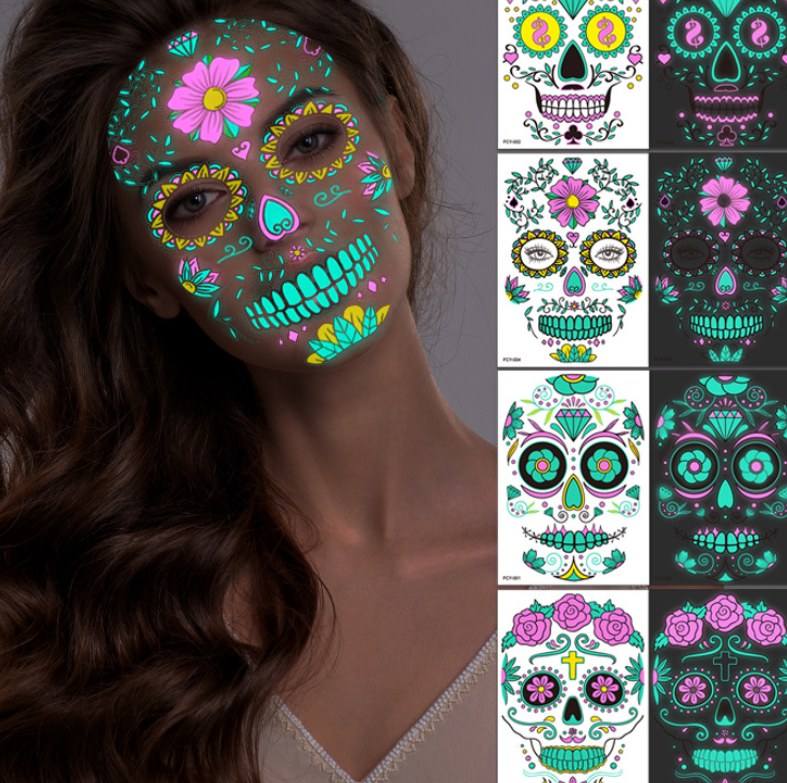 Funny Halloween Two-color Luminous Tattoo Sticker Face