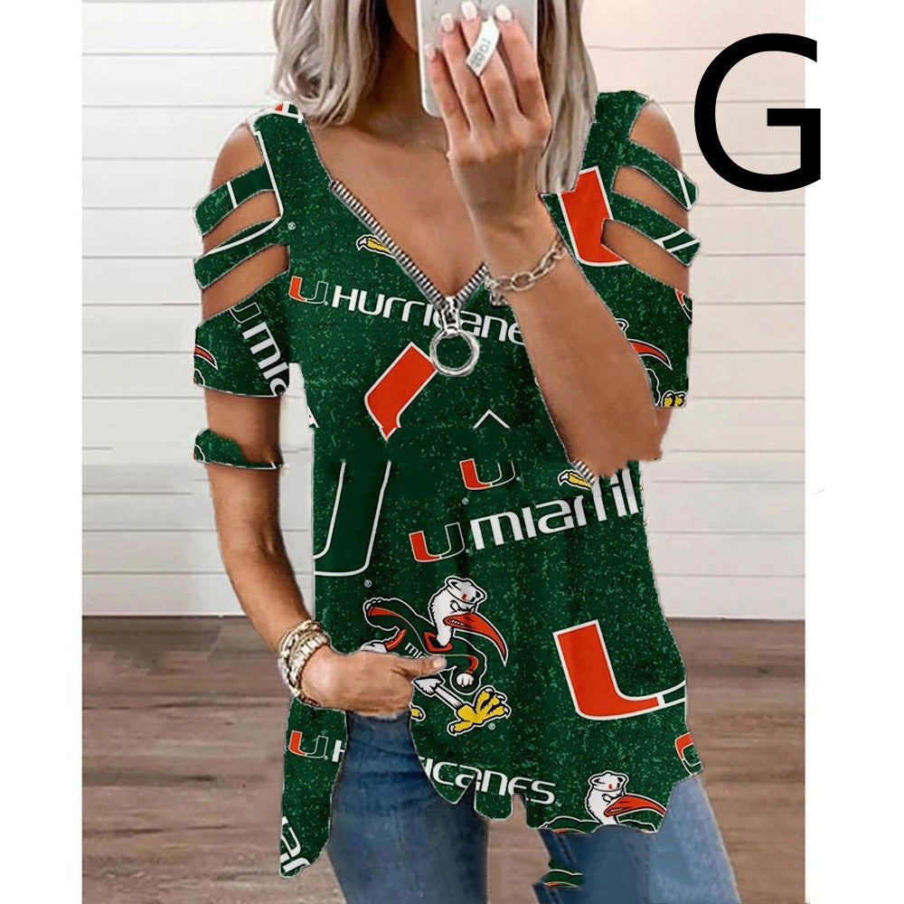 Halloween Theme Digital Printing Hollow V-neck Long-sleeved T-shirt