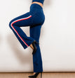 Shascullfites Melody Dark Blue Striped Flared Lift Jeggings Button Up Jeans Bum Lift Jeans High Waist Flare Jeans Women