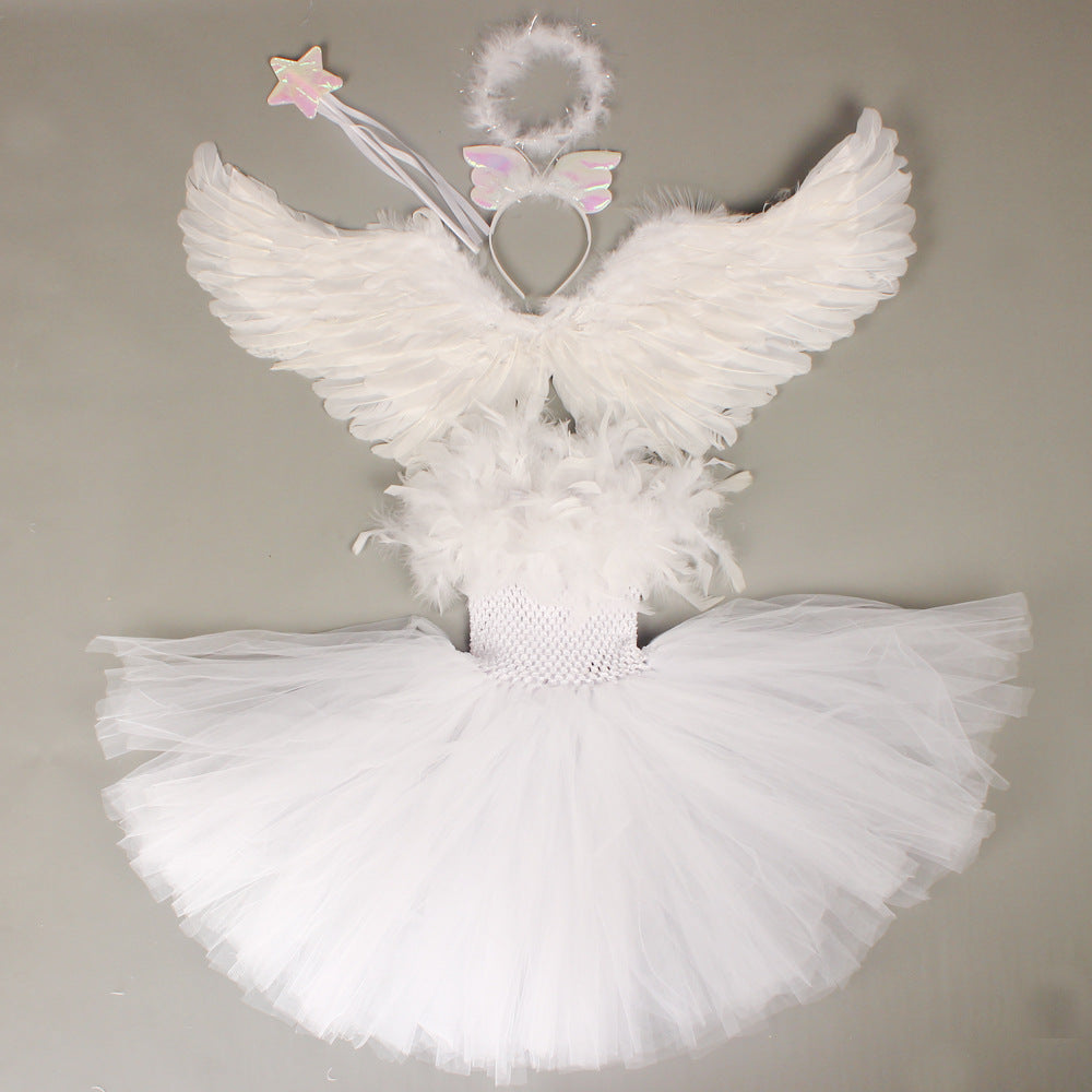 Halloween White Angel Play Costume Children's Performance Pettiskirt Suit Princess Dress
