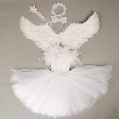 Halloween White Angel Play Costume Children's Performance Pettiskirt Suit Princess Dress