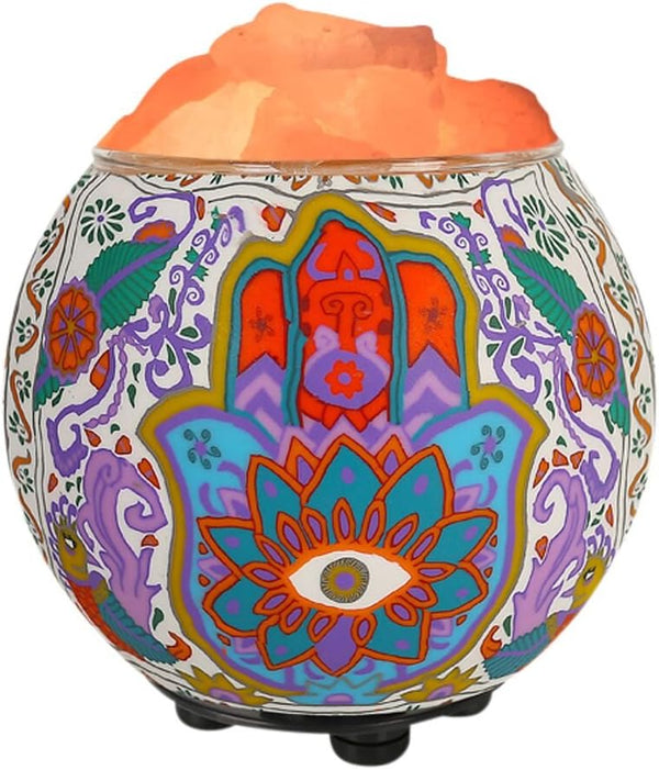 Hamsa Himalayan Salt Lamp in Artisan Bowl
