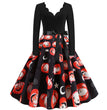 Halloween Burnt Flower V-neck Long-sleeved Sexy Print Big Swing Dress