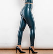 Shascullfites Melody X Cross Blue High Waist Leather V Shape Leggings Faux Leather Leggings Vegan Leather Leggings