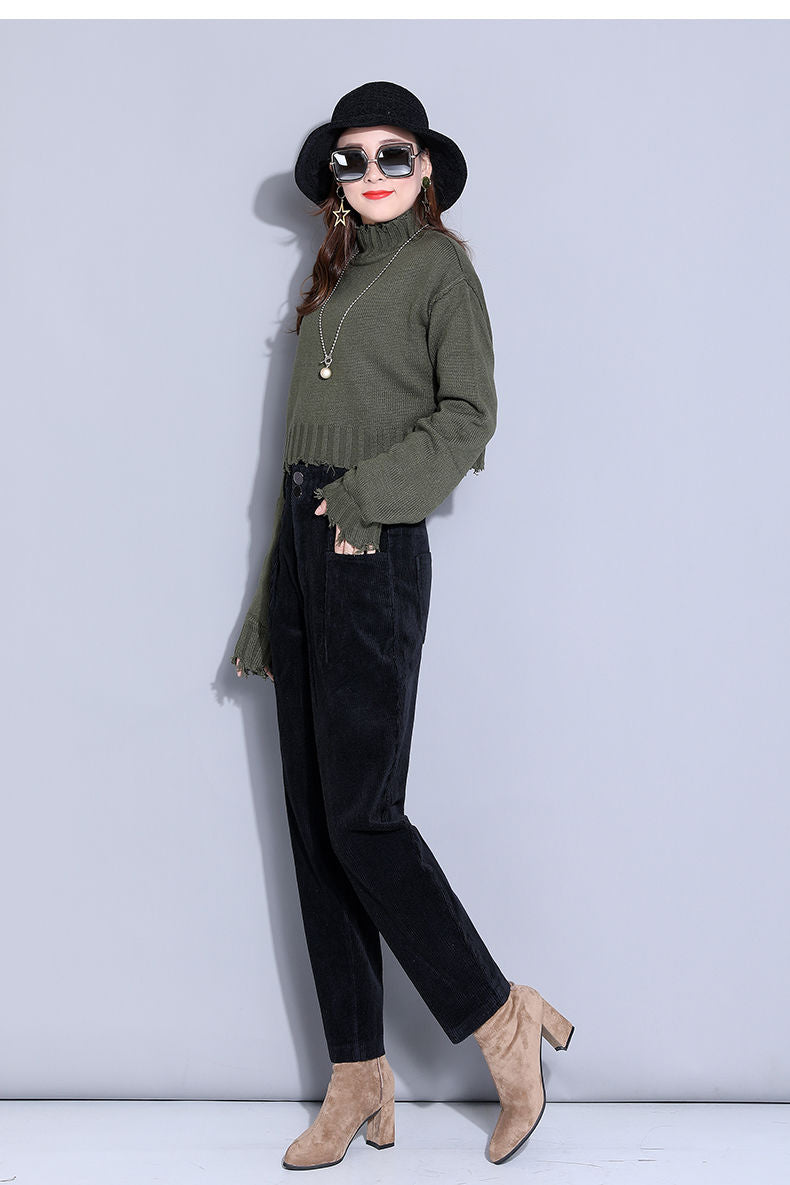Loose Straight Tube Thickened Corduroy Pants For Women