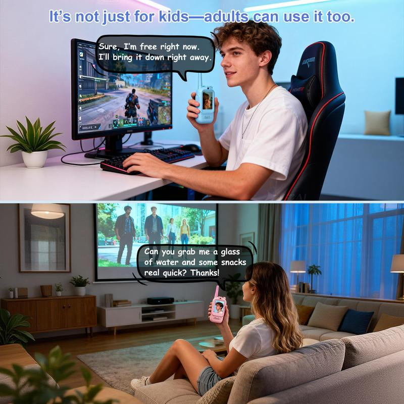 Video Walkie Talkies for Kids, Handheld 2 Pack Rechargeable Video Intercom Kids Walkies Talkies, Indoor Outdoor Toys for Family Games, Outside, Camping, Hiking for Boys Girls Ages 3-12 (Blue/Pink)