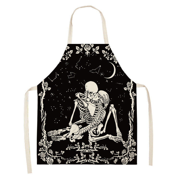Halloween Skull Printed Cotton And Linen Apron