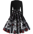 Halloween Retro Floral Print Swing Dress