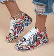 Halloween Cartoon Print Flats Fashion Graffiti Flats Shoes Platform Lace-up Round Toe Sports Shoes