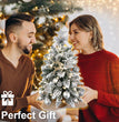 2ft Mini Christmas Tree With Light Artificial Small Tabletop Christmas Decoration With Flocked Snow, Exquisite Decor & Xmas Ornaments For Table Top For Home & Office