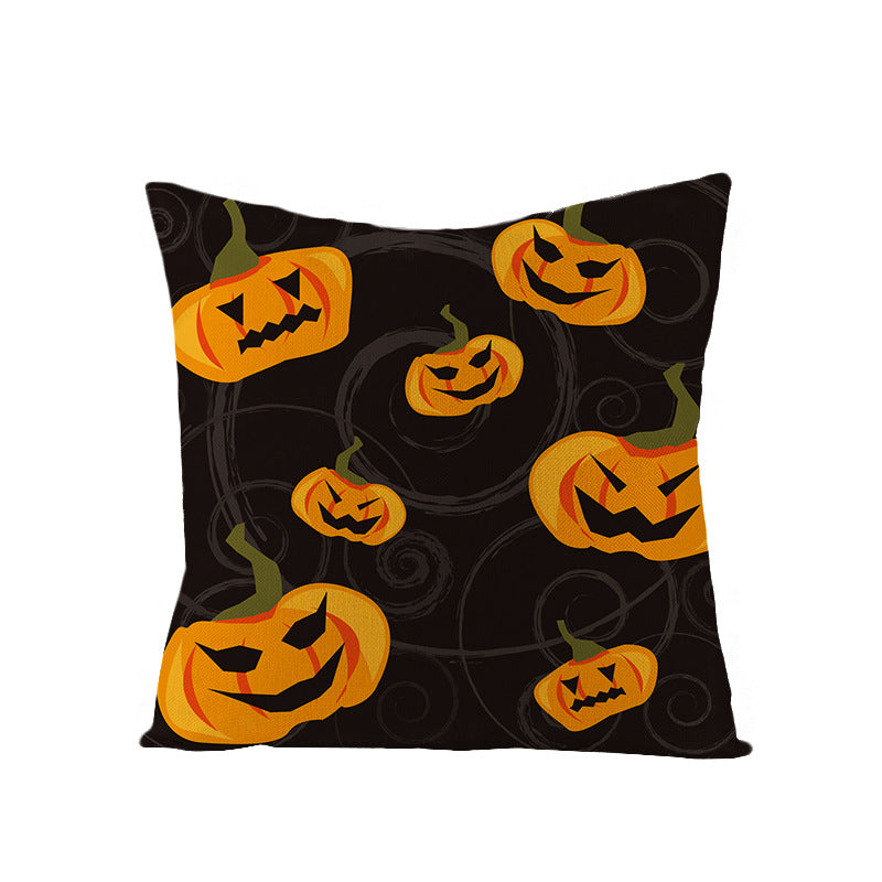 Home Halloween Pumpkin Linen Pillow Cover