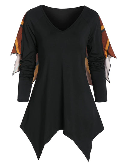 Halloween Print Bat Wings Long Sleeve T-shirt European And American Women's Tops
