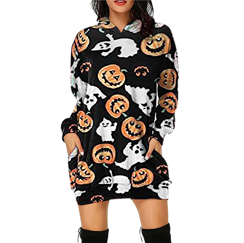 Halloween Theme Printed Casual Loose Mid-length Dress