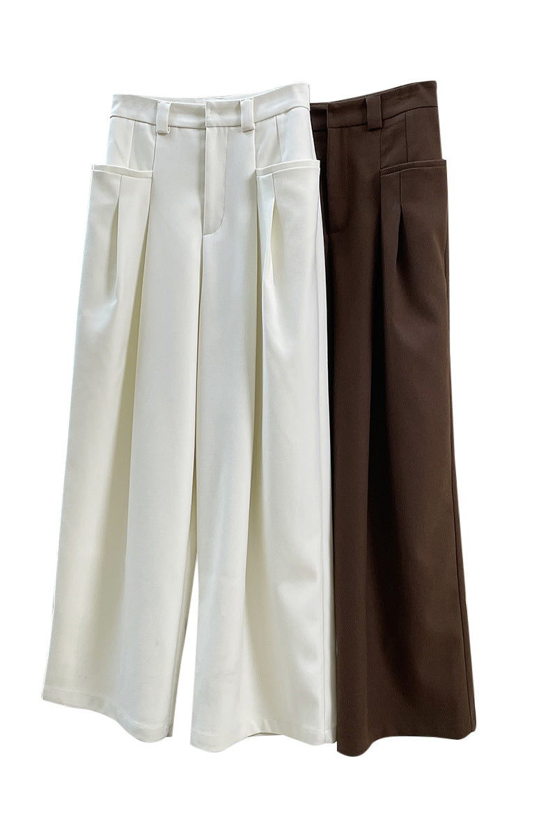 Korean Style Double Pleated Design Loose Casual Trousers Women