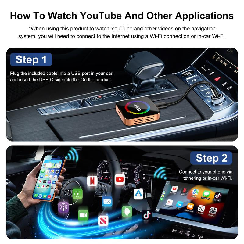 Aimoon Orange Ai Cube Pro Max Wireless Carplay Adapter for Iphone & Android Auto Ai Box with Netflix Youtube Supports TF Card Dongle Plug and Play Easy Setup Carplay Video Entertainment for Ios 10+ and Cars after 2015 Car