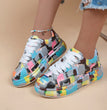 Halloween Cartoon Print Flats Fashion Graffiti Flats Shoes Platform Lace-up Round Toe Sports Shoes