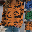 Halloween Pumpkin Head Bat Funny Sweater Women's Round Neck Pullover Print Long Sleeve