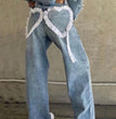 Women's Fashion Retro Distressed Wash Straight-leg Pants