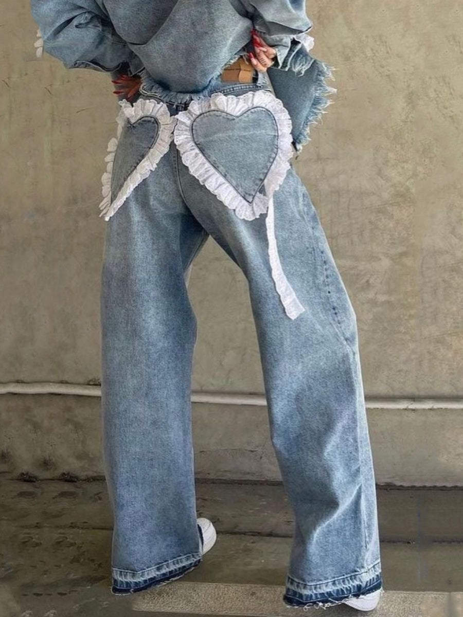 Women's Fashion Retro Distressed Wash Straight-leg Pants
