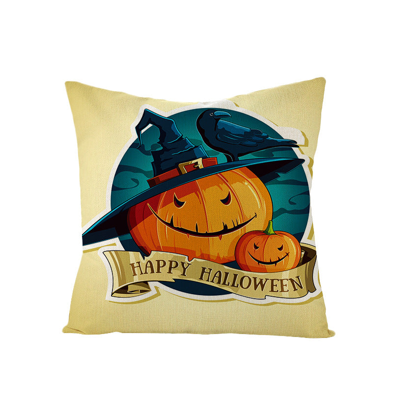 Home Halloween Pumpkin Linen Pillow Cover