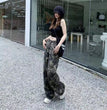 Camouflage Workwear Jeans Women's Straight Loose Retro Hip Hop Style High Waist Extra Long Wide Leg Pants