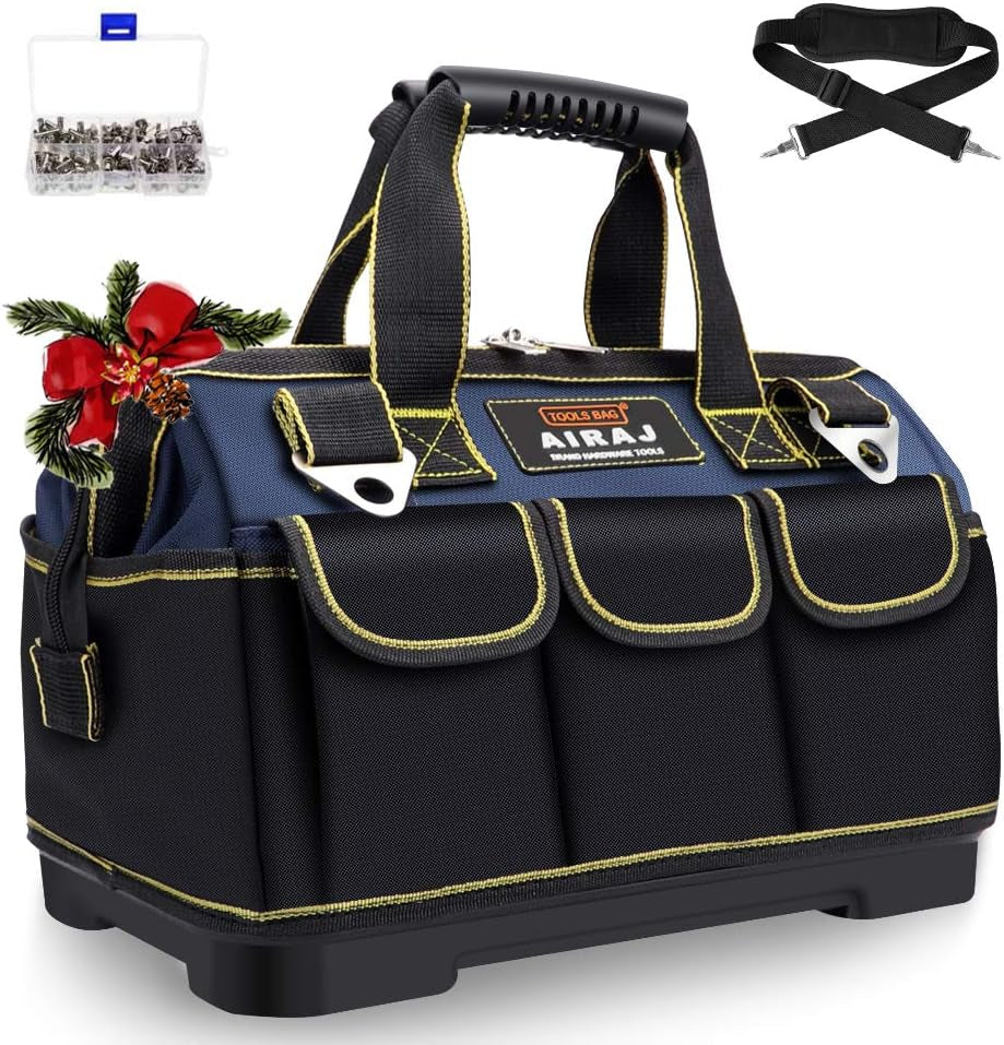 16 in Heavy Duty Tool Bag with 1 Mini Tool Box,Waterproof Tool Tote Bag with Adjustable Shoulder Strap,Large Capacity Tool Organizer Bag for Men,Carrier and Organizer,Blue