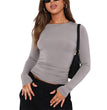 Women's Clothing Fashion Slim Long-sleeved Pullovers Tops Solid Causal Fit Shirts