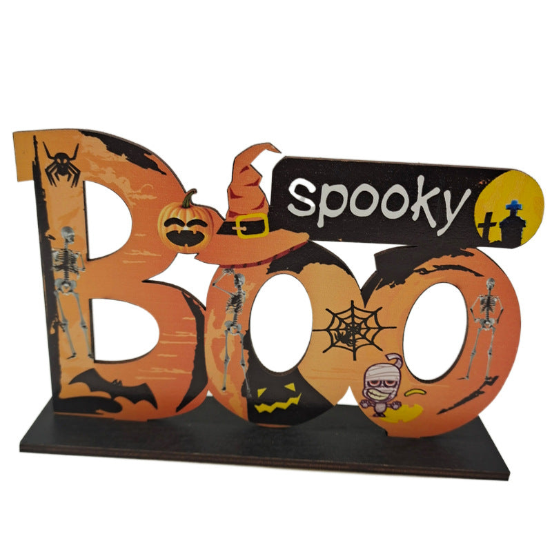 Halloween Wooden Pendant Pumpkin Skull Spider Bat Party Scene Decoration