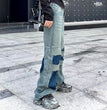 Women's Straight Pants Ripped Slimming Stitching Jeans