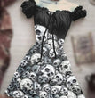Halloween 3D Skull Print Women's Short Sleeve A- Line Skirt