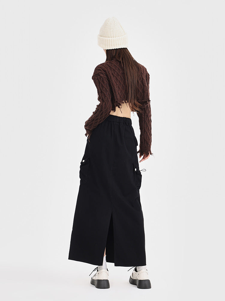 Retro Loose Pockets Workwear Skirt