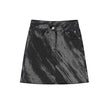 Women's Retro Gray Tie Dyed Letter Printed Denim Skirt