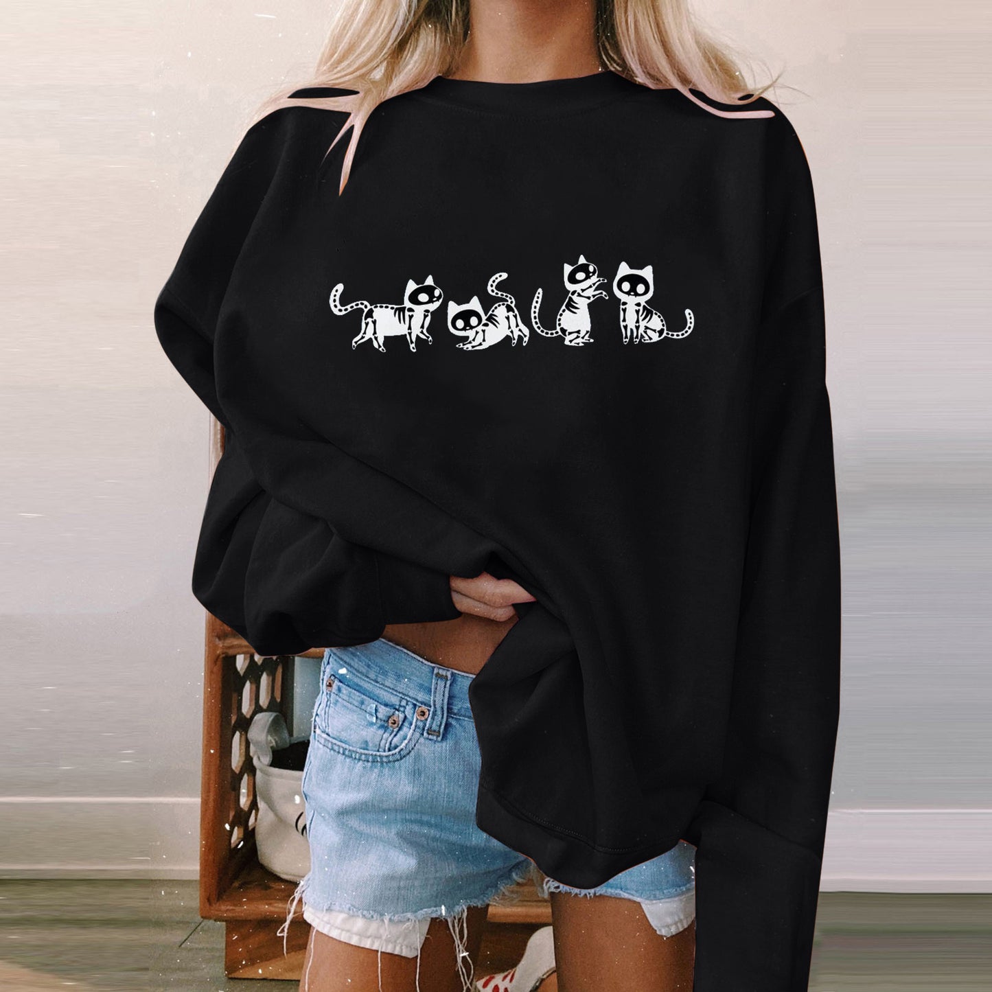 Halloween Women's Long Sleeve Casual Print Padded Sweatshirt