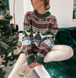 Women's Fashion Round Neck Loose Christmas Theme Jacquard Long Sleeve Sweater