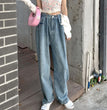 Retro Washed Gray Large Workwear With Pocket Jeans For Women