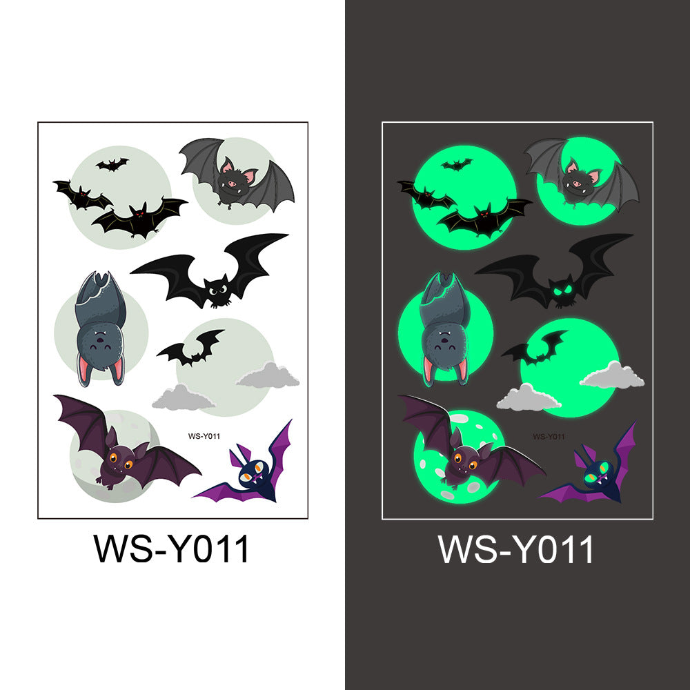 Halloween Glowing Bats Tattoo Stickers Fake Tattoos Paste on Face Arm Leg for Kids Body Art Sticker