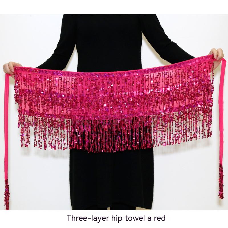 Halloween Belly Dance Costume Sequined Tassel Hip Skirt Waist Scarf