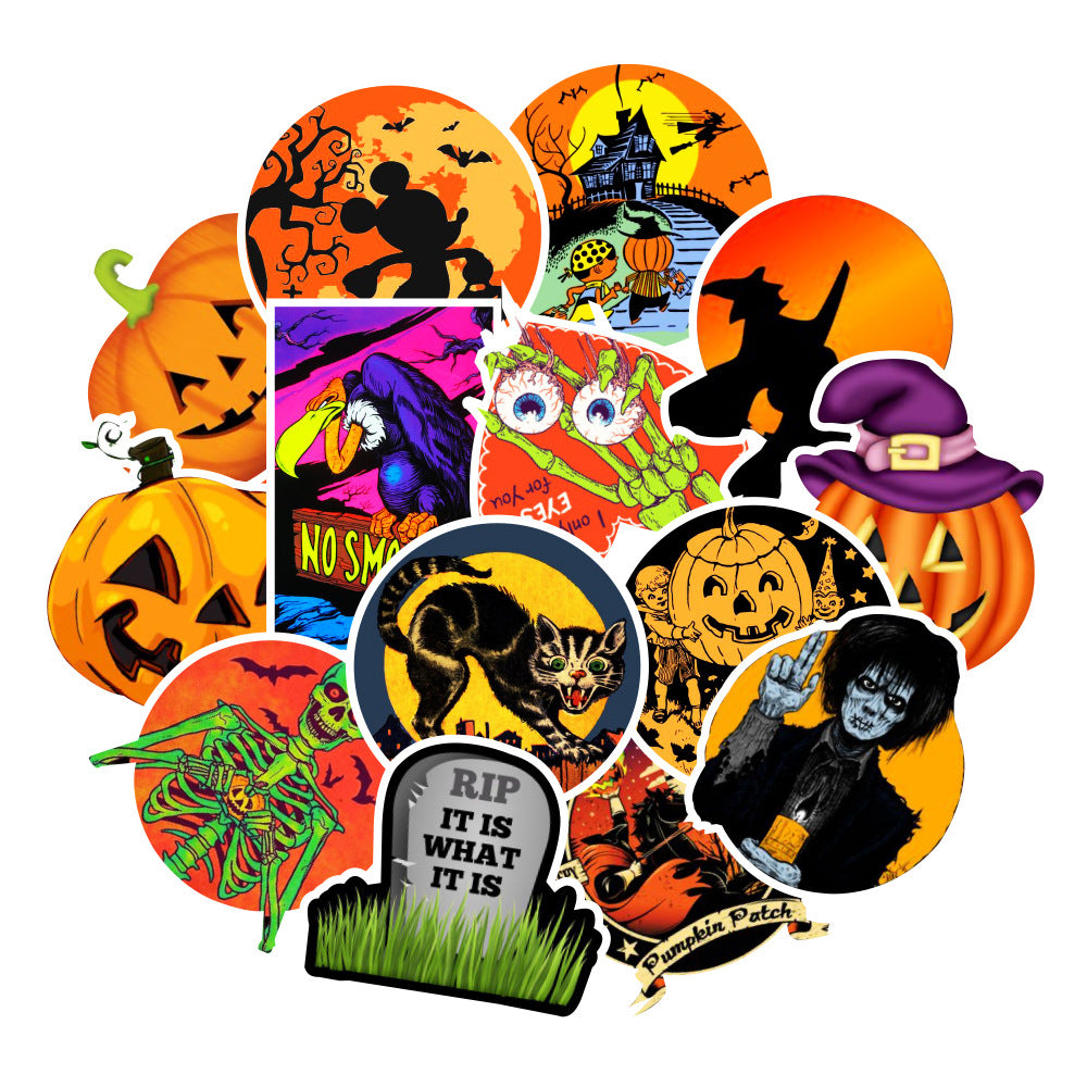 50 Halloween Doodle Stickers Laptop Water Cup Refrigerator Sticker Waterproof