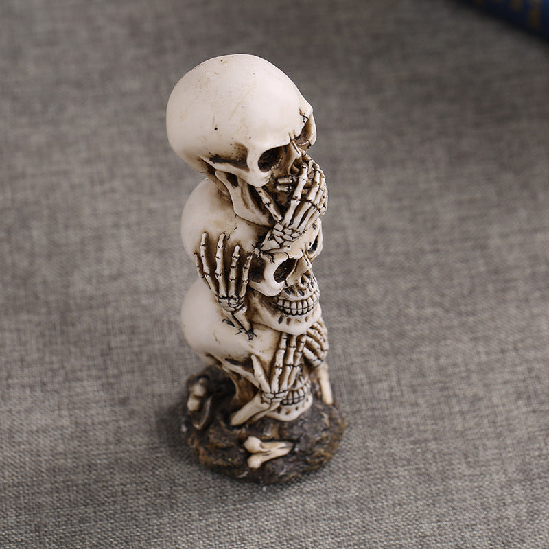 Hear-no See-no Speak-no Evil Skull Statue SculptureFigure Skeleton Stacked Skulls For Halloween Decoration Skull Collection