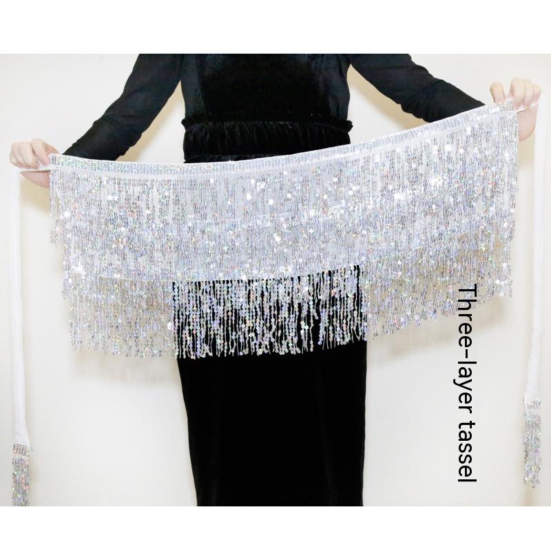 Halloween Belly Dance Costume Sequined Tassel Hip Skirt Waist Scarf