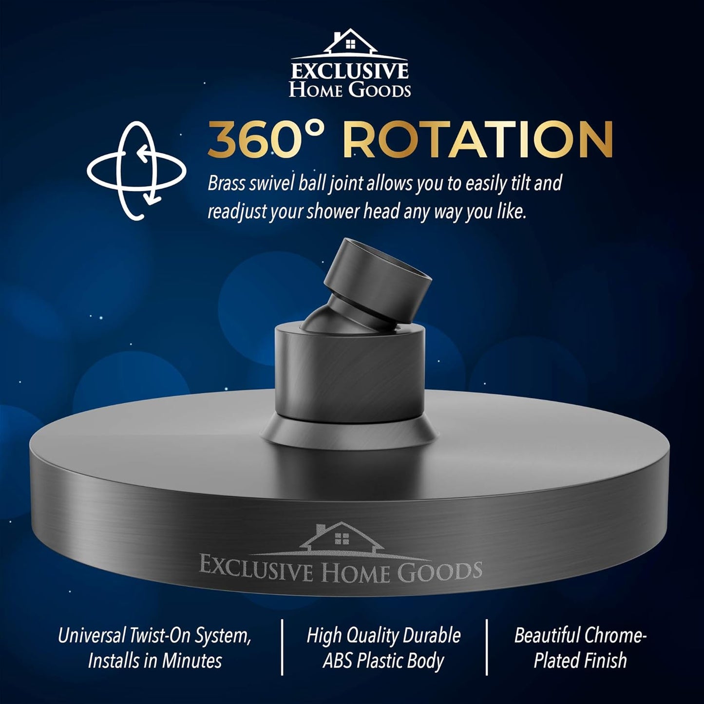 Rainfall Shower Head - 6" High Pressure Shower Heads 2.5 GPM Matte Black Shower Head with Anti-Clog 90 Rubber Jets - 360° Rotation Adjustable Shower Head - Rustproof Bathroom Shower Head