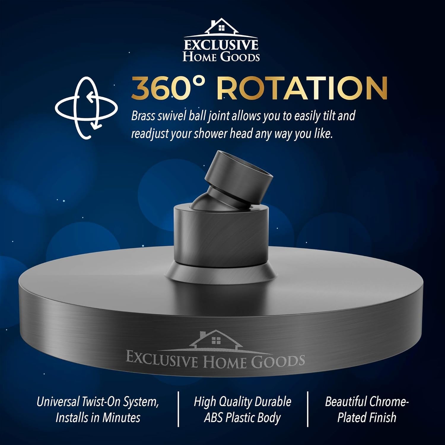 Rainfall Shower Head - 6" High Pressure Shower Heads 2.5 GPM Matte Black Shower Head with Anti-Clog 90 Rubber Jets - 360° Rotation Adjustable Shower Head - Rustproof Bathroom Shower Head