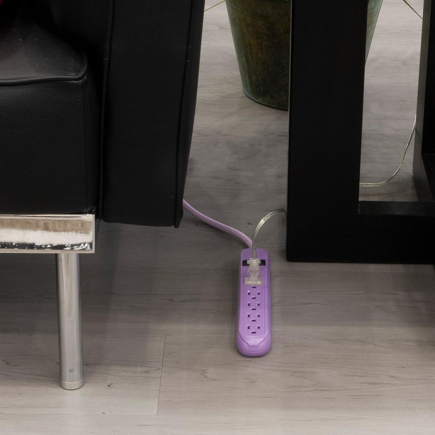 6-Outlet Surge Protector, Power Strip, Flat Plug, Braided Cord, Decorative, 3 Ft Power Cord, Wall Mount, Tangle-Free, Warranty, Lavender, 41639
