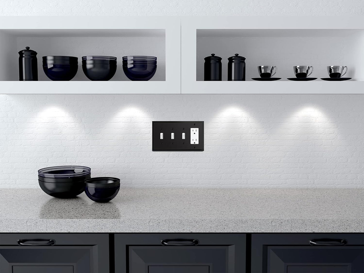 Modern Edge Decorative Wall Plate Switch Plate Outlet Cover, Durable Solid Zinc Alloy (Triple Toggle/Single Decorator, Matte Black)