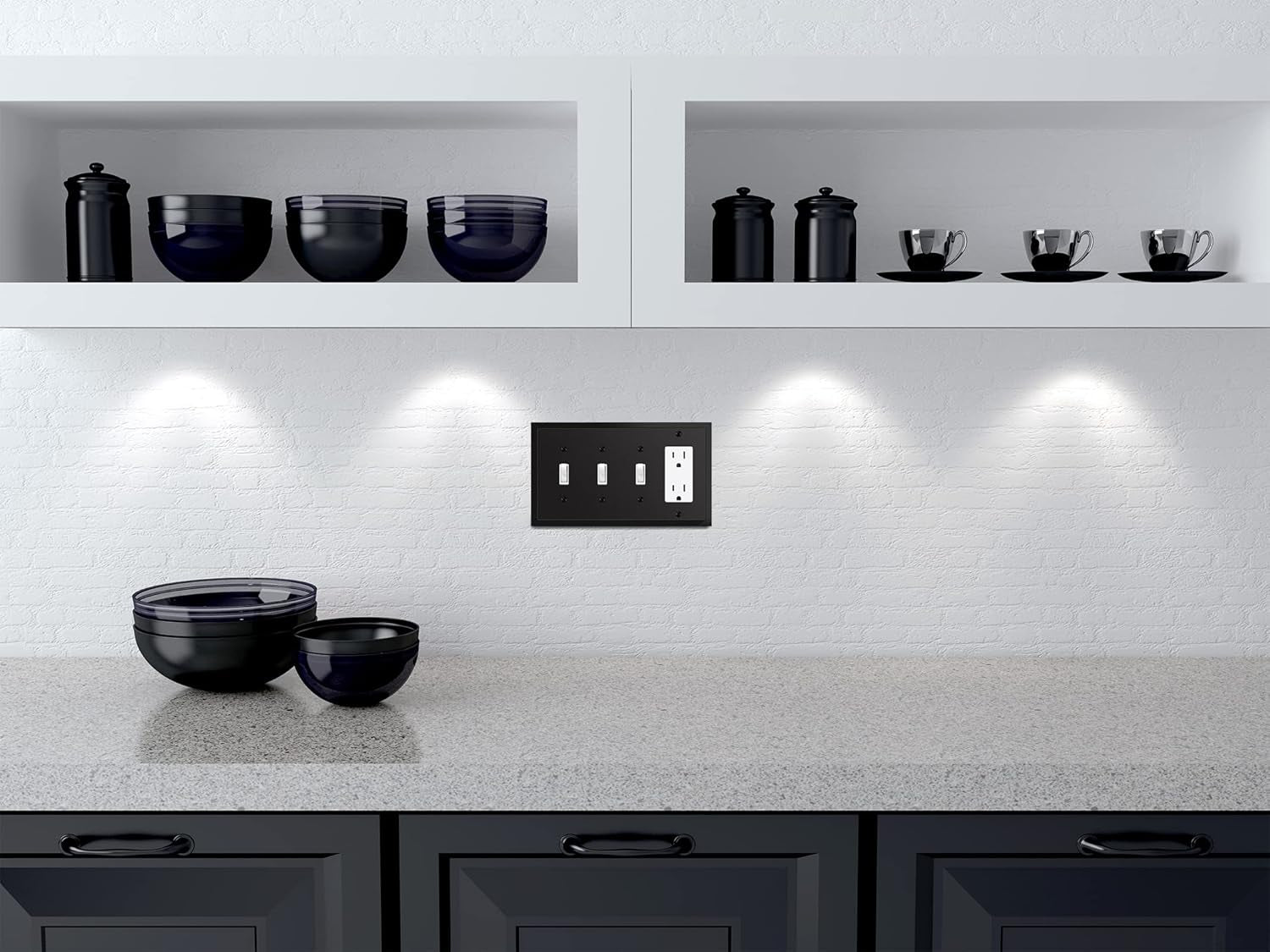 Modern Edge Decorative Wall Plate Switch Plate Outlet Cover, Durable Solid Zinc Alloy (Triple Toggle/Single Decorator, Matte Black)