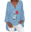 Halloween Themed Print V-neck Cotton Linen Long Sleeve Shirt For Women