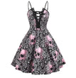 Women's Halloween Skull Print Sling Straps Waist And Large Retro Dress