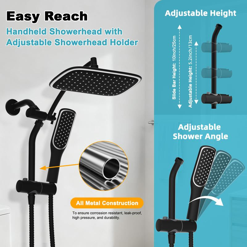 Rain Shower Head with Handheld Spray Combo, High Pressure Rainfall Shower Head, Height Adjustable Dual Shower Head, Luxury Waterfall Showerhead Bathroom
