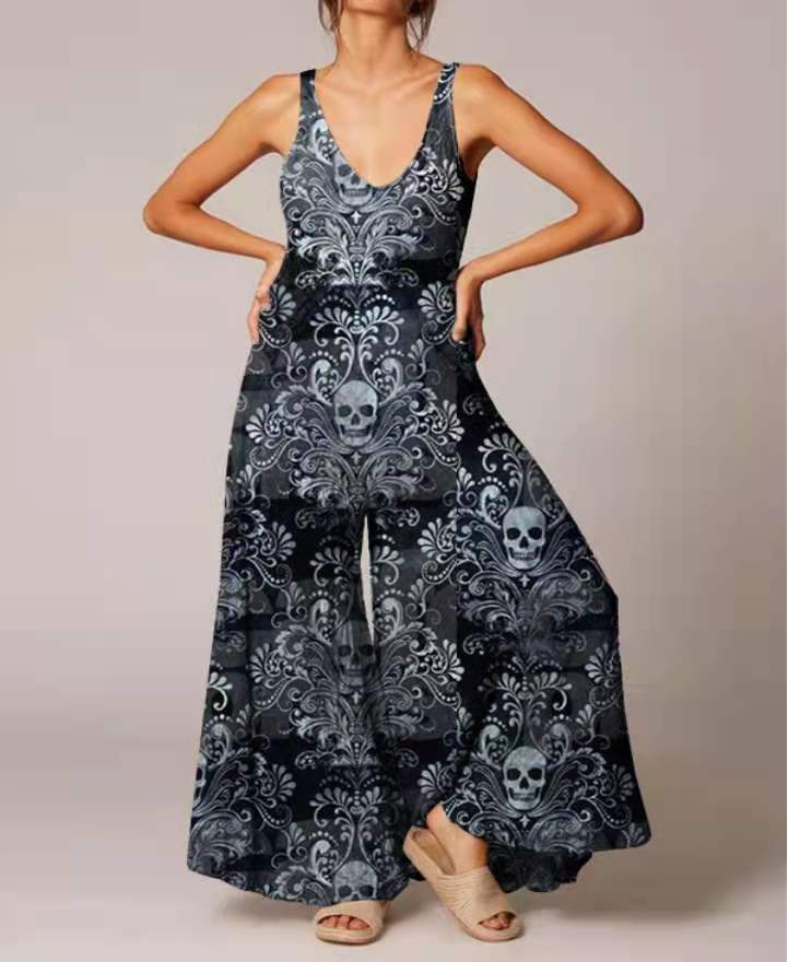 Women's Halloween Skull Fashion Print Jumpsuit