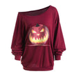 Cross Shoulder Halloween Angry Pumpkin Print Top